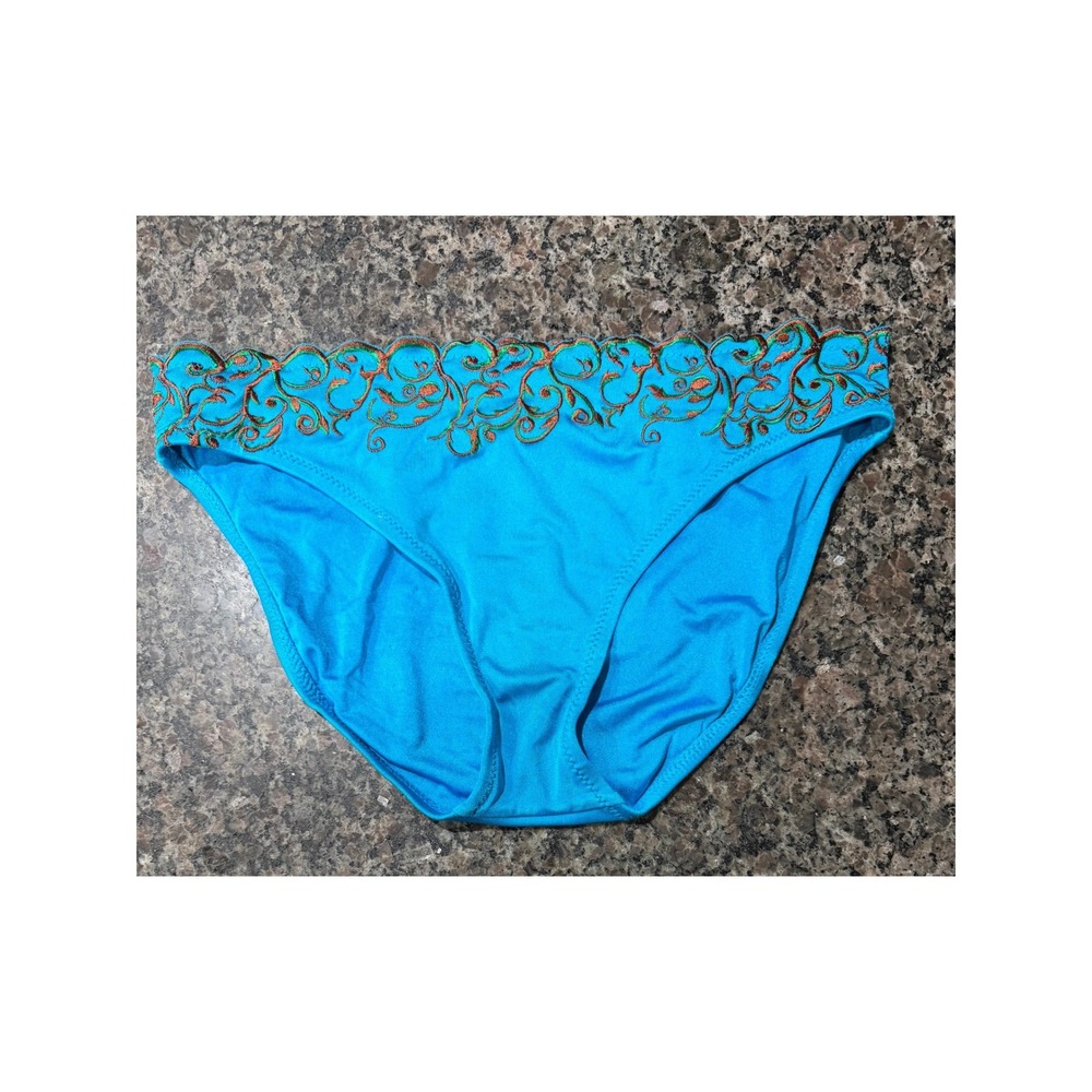 Beca by Rebecca Virtue Turquoise Blue Embroidered Bikini Bottom Large